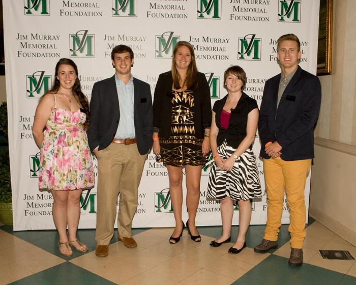 The 2013 Murray Scholars L to R: Alex Deluse (Trinity College-Hartford), Mike Vernon (University of Kansas), Brooke Pryor (UNC-Chapel Hill), me and Dustin Askim (University of Montana).  [Photo courtesy of the JMMF.]