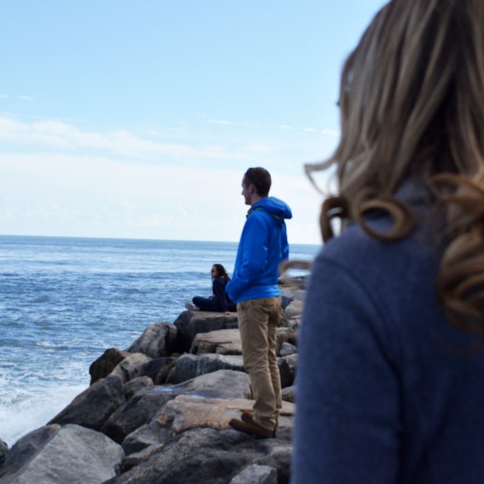 MONTAUK, N.Y. (Feb. 23, 2014) –– Chain of command: Kimberly Fitzgerald looks on as Trevor Steves and a complete stranger enjoy the view together. (c) Emily Steves 2014